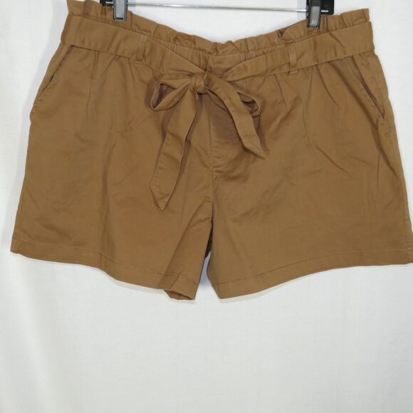 CCB High Rise Ruffled Waist Belted Paperbag Shorts Desert Ochre XL Petite - Picture 6 of 8
